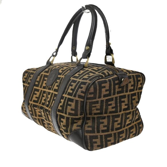FENDI Logo Zucca Pattern Travel Hand Bag Canvas Leather Brown GHW Italy - Picture 4 of 5